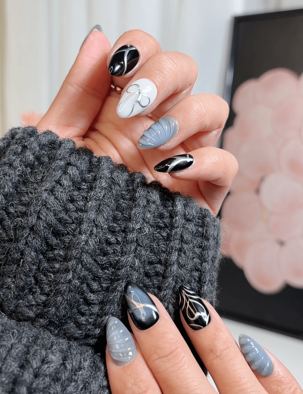 Monochrome Muse | Short Almond Press-On Nails