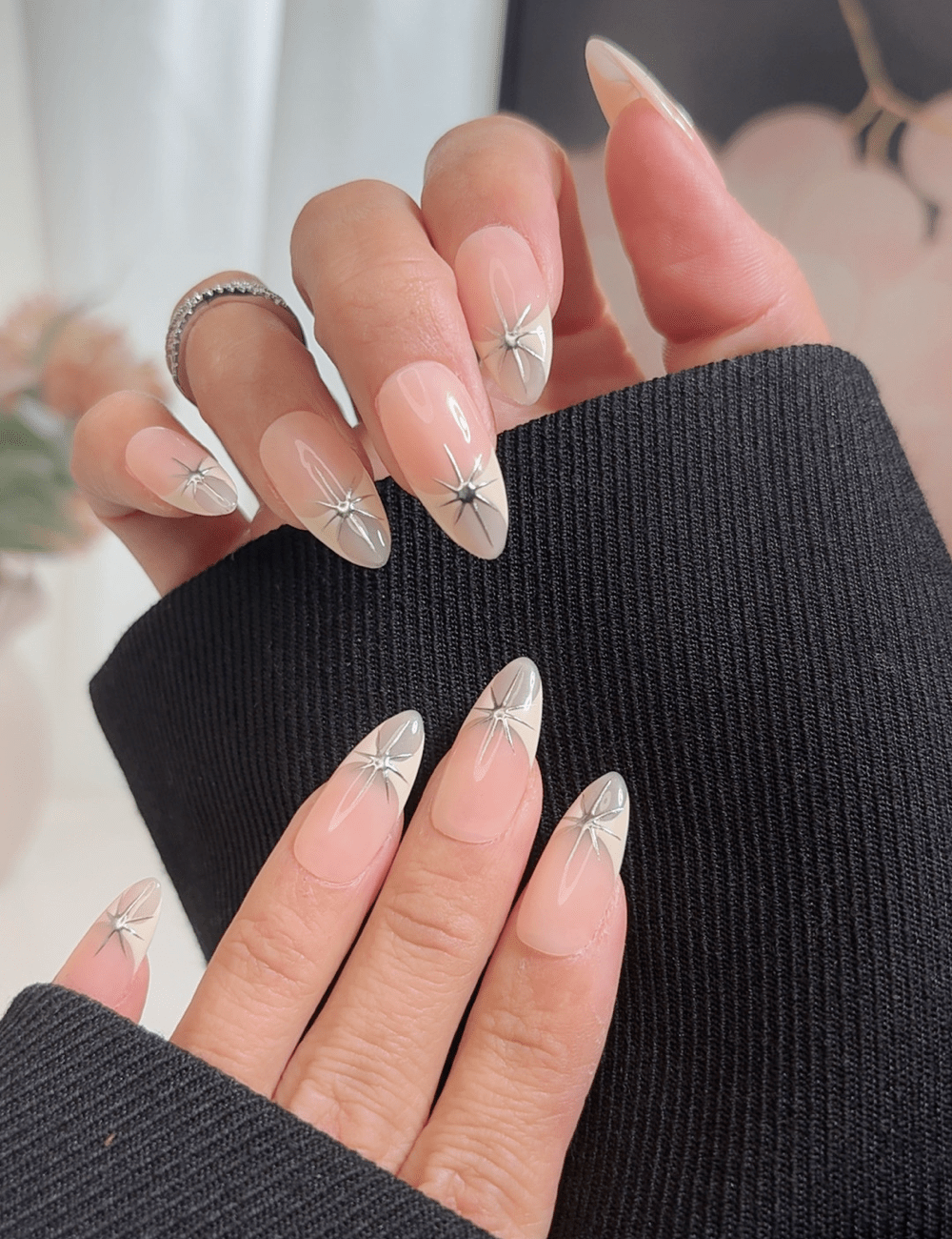 Starburst French Tip Press-On Nails – Medium Almond