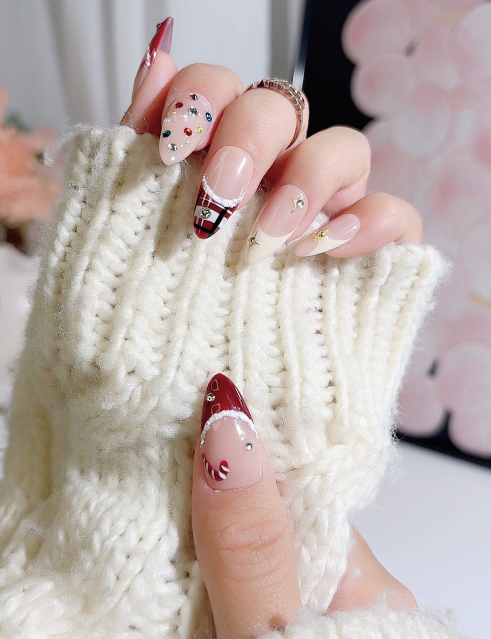 Handmade Press On Nails Christmas Plaid Festive Design Reusable Fake Nails CHICNAILS