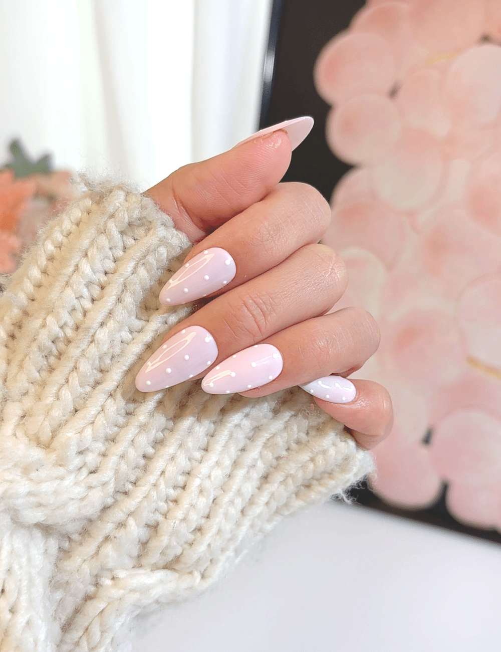 Pink Polka Dot Press-On Nails – Medium Almond | Cute & Reusable
