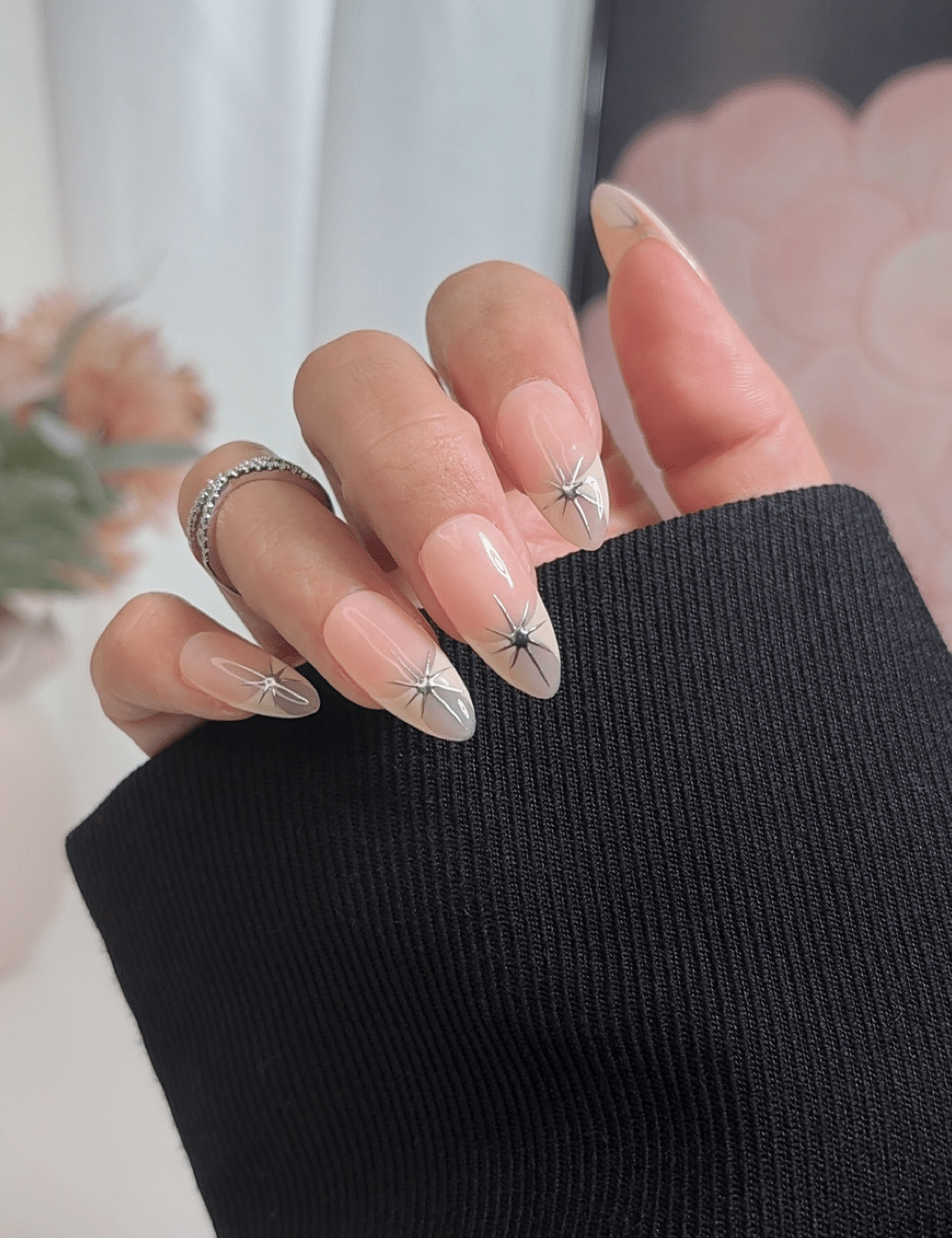 Starburst French Tip Press-On Nails – Medium Almond