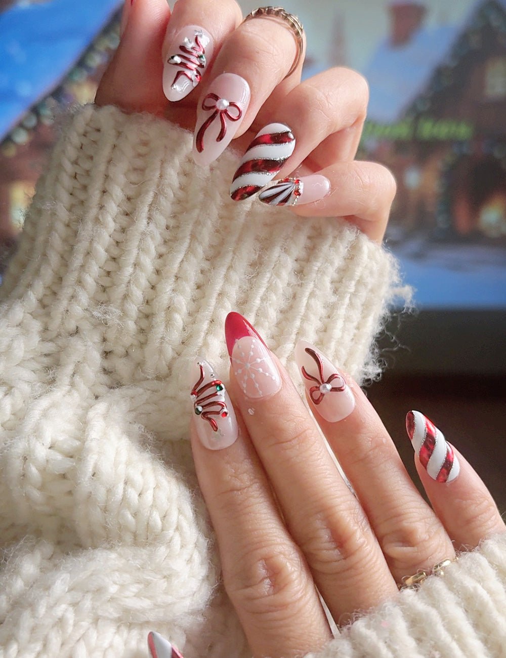 Candy Cane Tree Christmas Press-On Nails