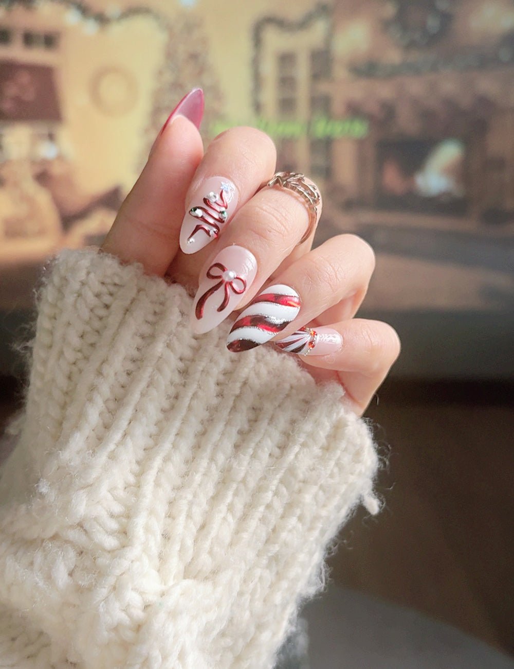 Candy Cane Tree Christmas Press-On Nails
