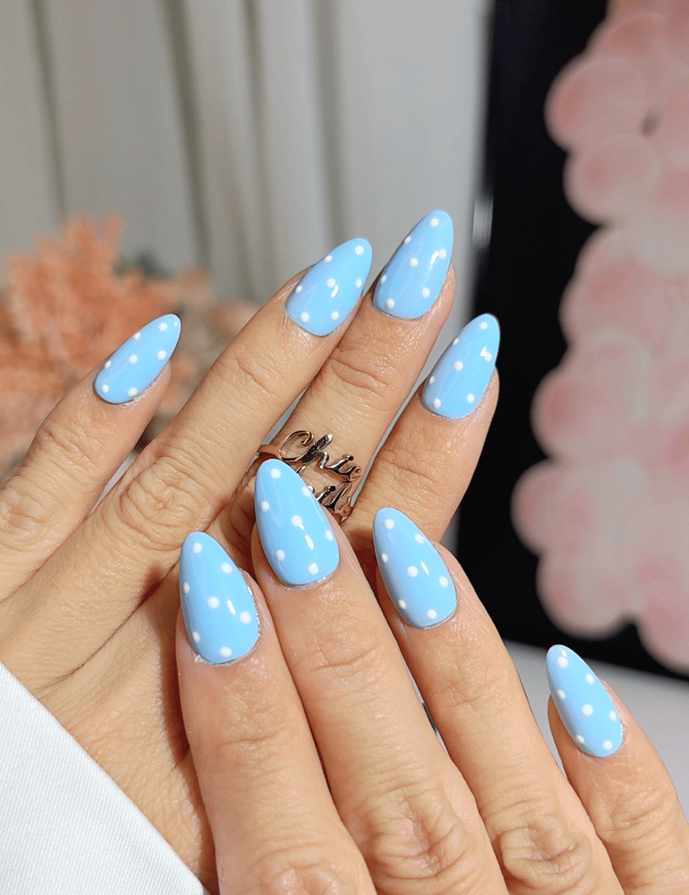 Blue Polka Dot Press On Nails