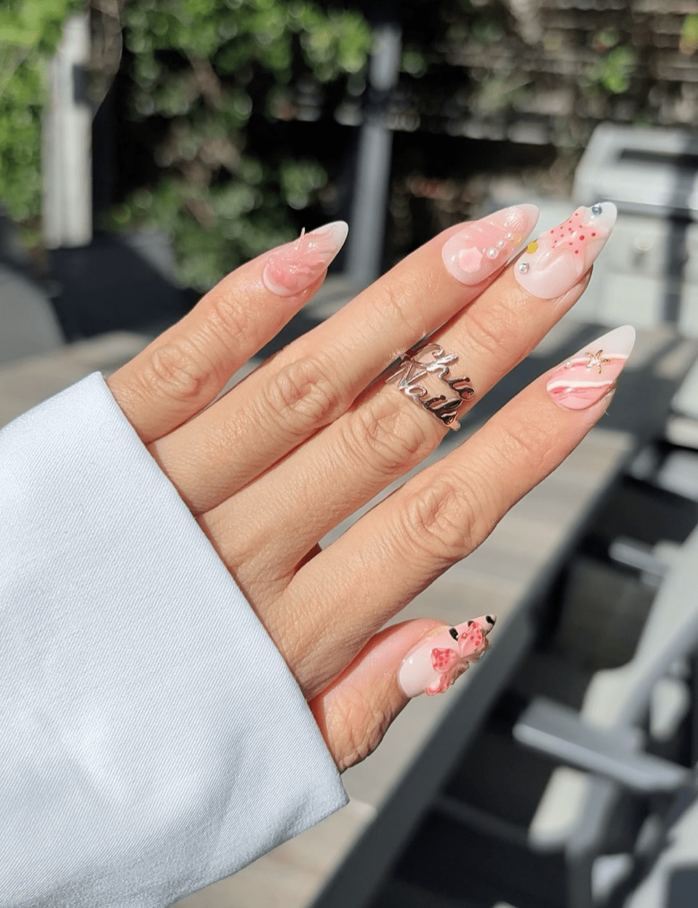 Pink Coral Blossom Press-On Nails – 3D Floral & Starfish Summer Design