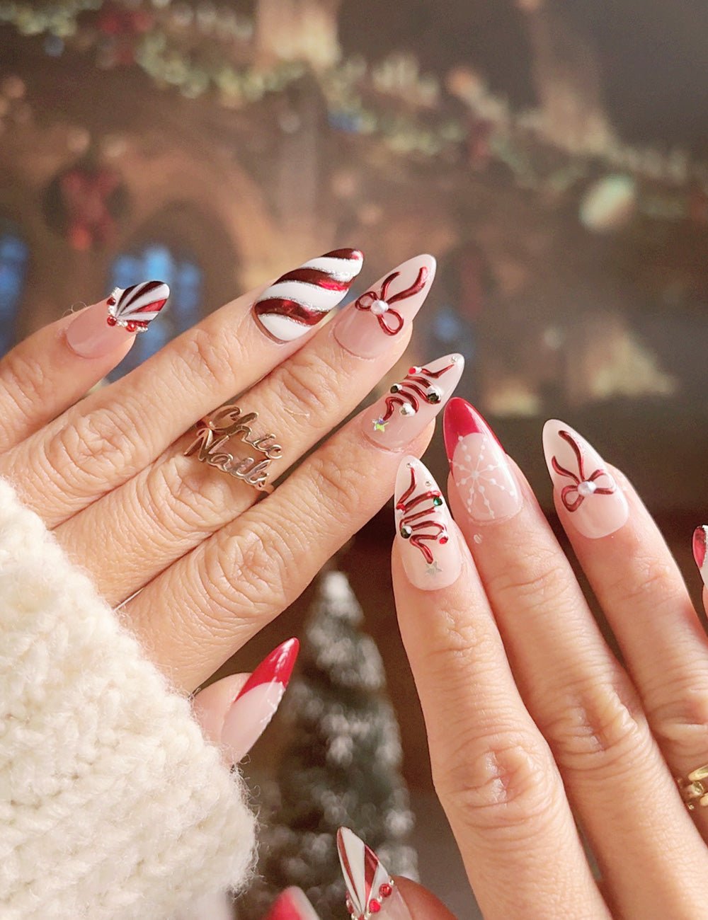 Candy Cane Tree Christmas Press-On Nails