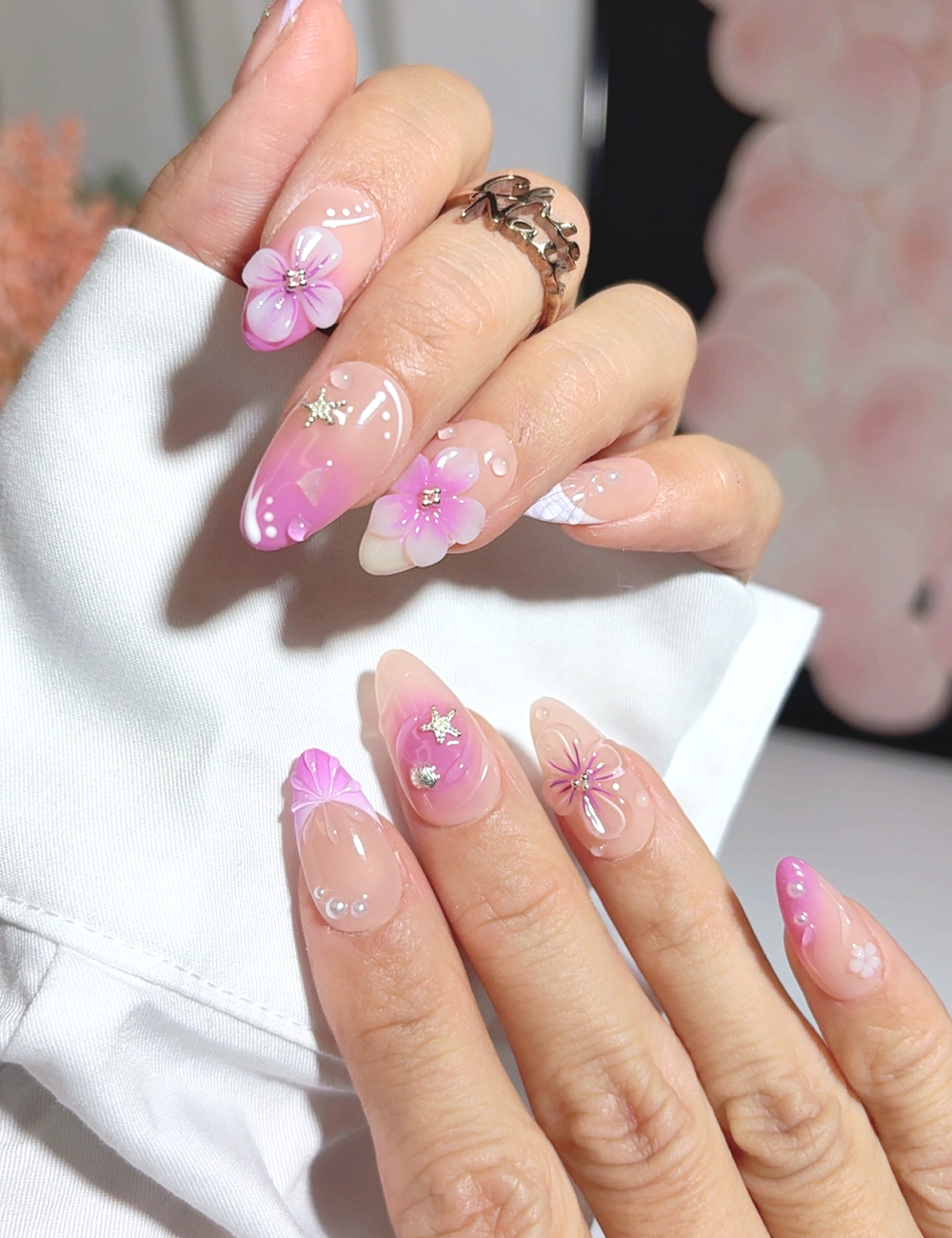 Pink Petal 3D Floral Press On Nails