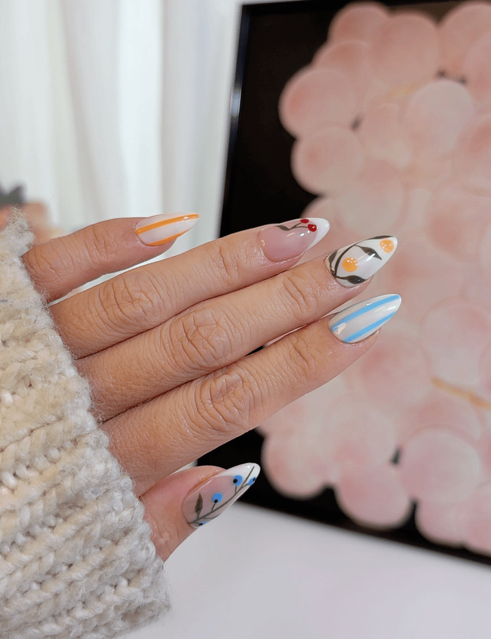 Fruit Garden Press-On Nails – Medium Almond | Colorful Summer Design