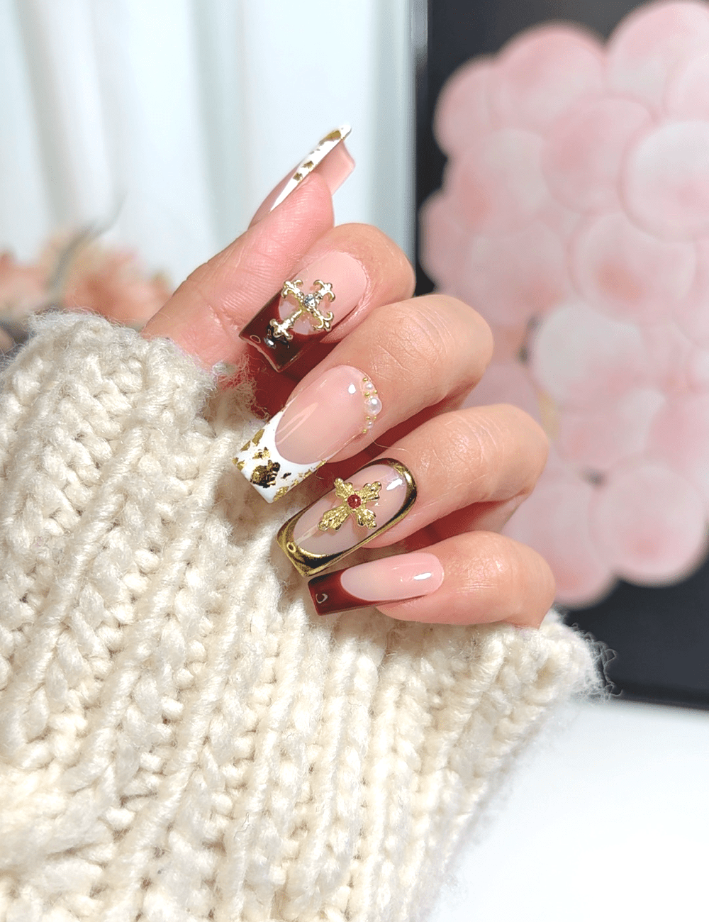 Royal Burgundy Cross Press-On Nails