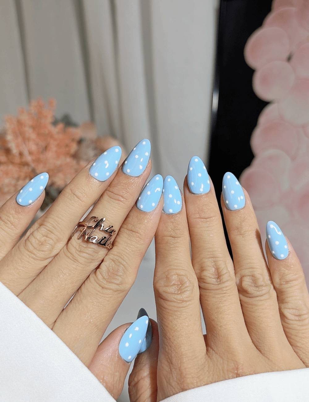 Blue Polka Dot Press On Nails