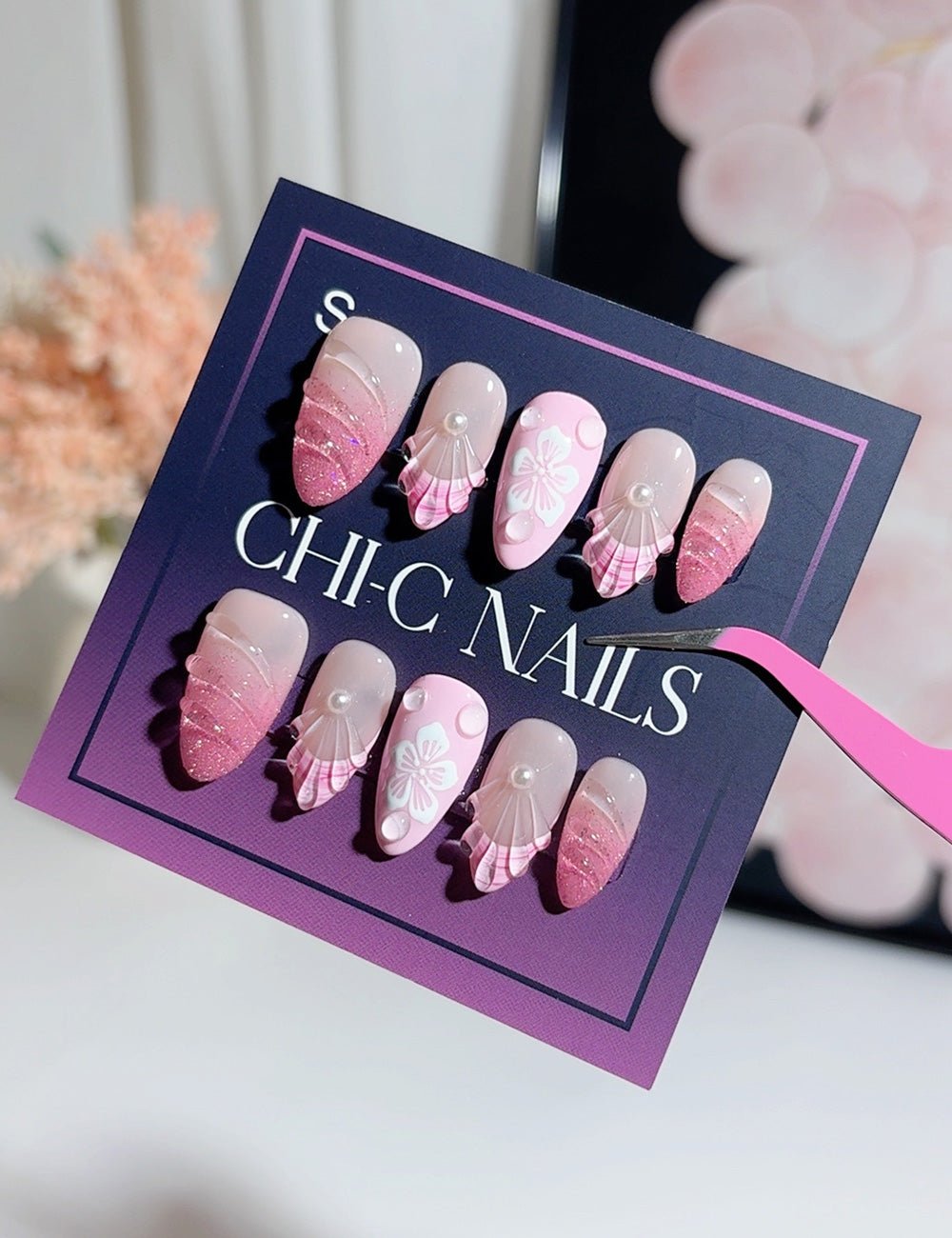 Pink Sakura Petal Press-On Nails – Almond Set