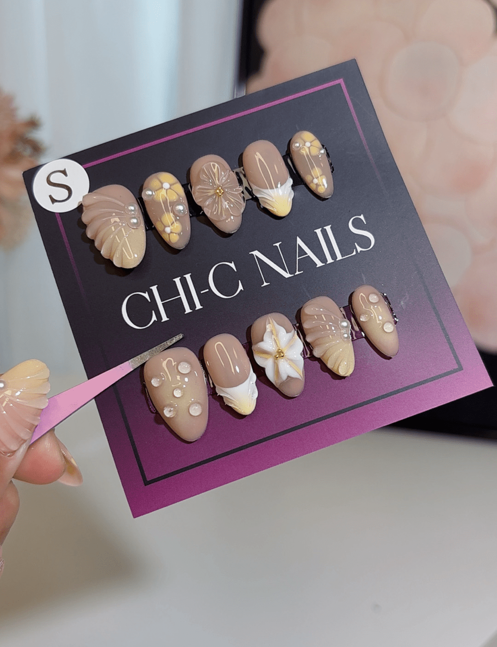 3D Yellow Floral Press-On Nails | Pearl & Daisy Design