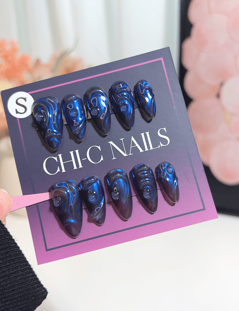 Midnight Ocean Waves 3D Press-On Nails