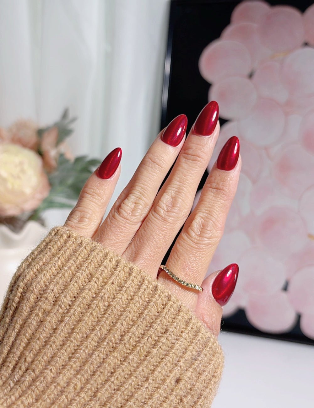 Deep Ruby Red Press-On Nails – Short Almond Glossy Finish