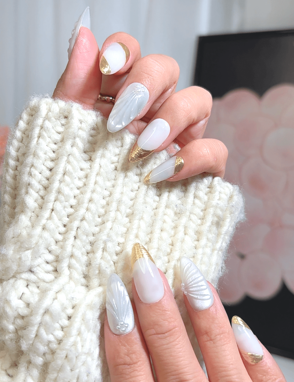Golden Shell Glow | Medium Almond Press-On Nails