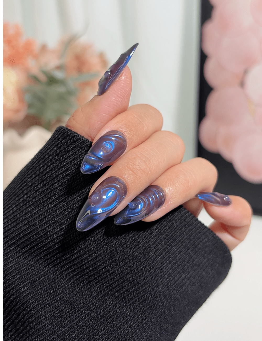 Midnight Ocean Waves 3D Press-On Nails