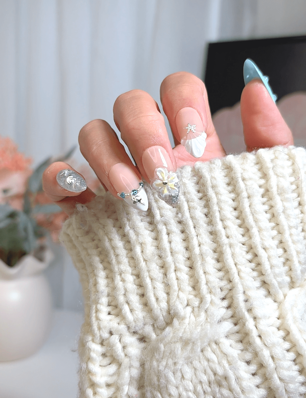 Mermaid Bloom | Medium Almond Press-On Nails