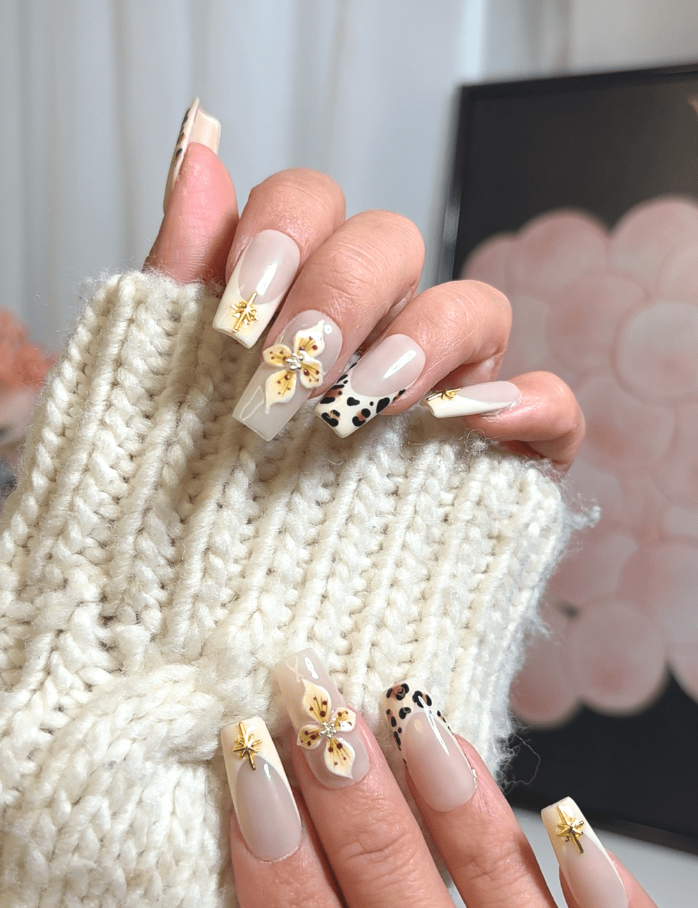 Leopard Bloom Luxe | Medium Square Press-On Nails