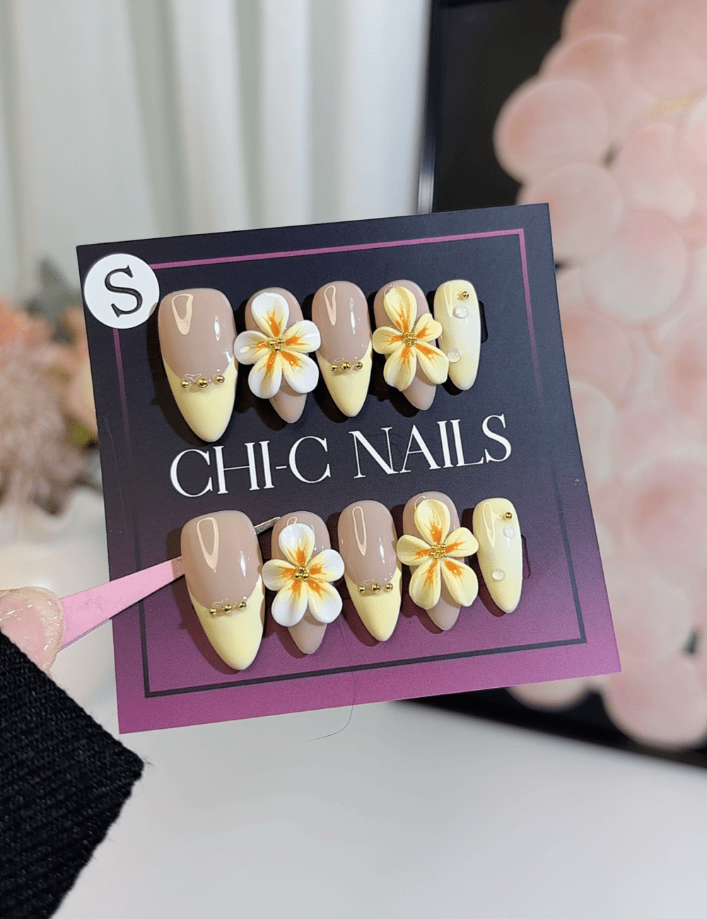 Yellow Plumeria 3D Press-On Nails – Tropical Bloom | CHICNAILS