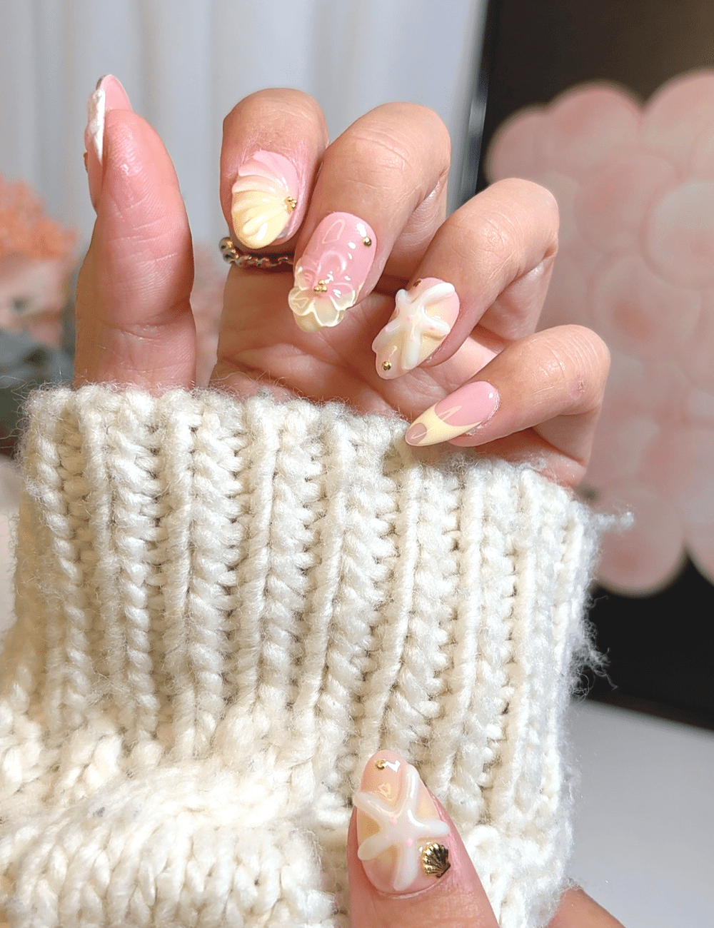 Seashell Dream & Starfish 3D – Short Almond