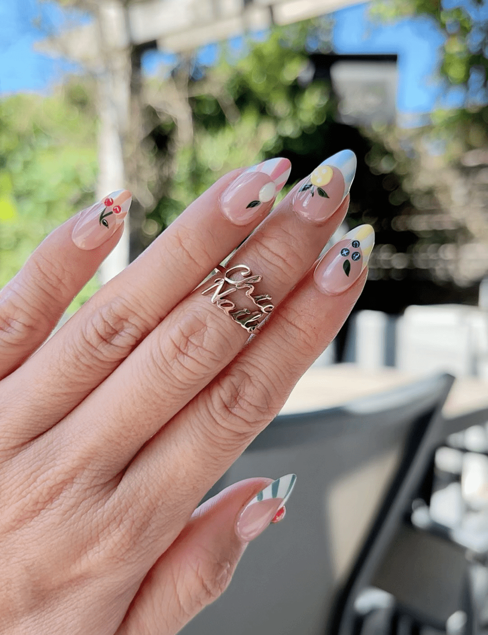 Candy Fruit Stripe Press-On Nails – 3D Fruit & Colorful Pastel Design