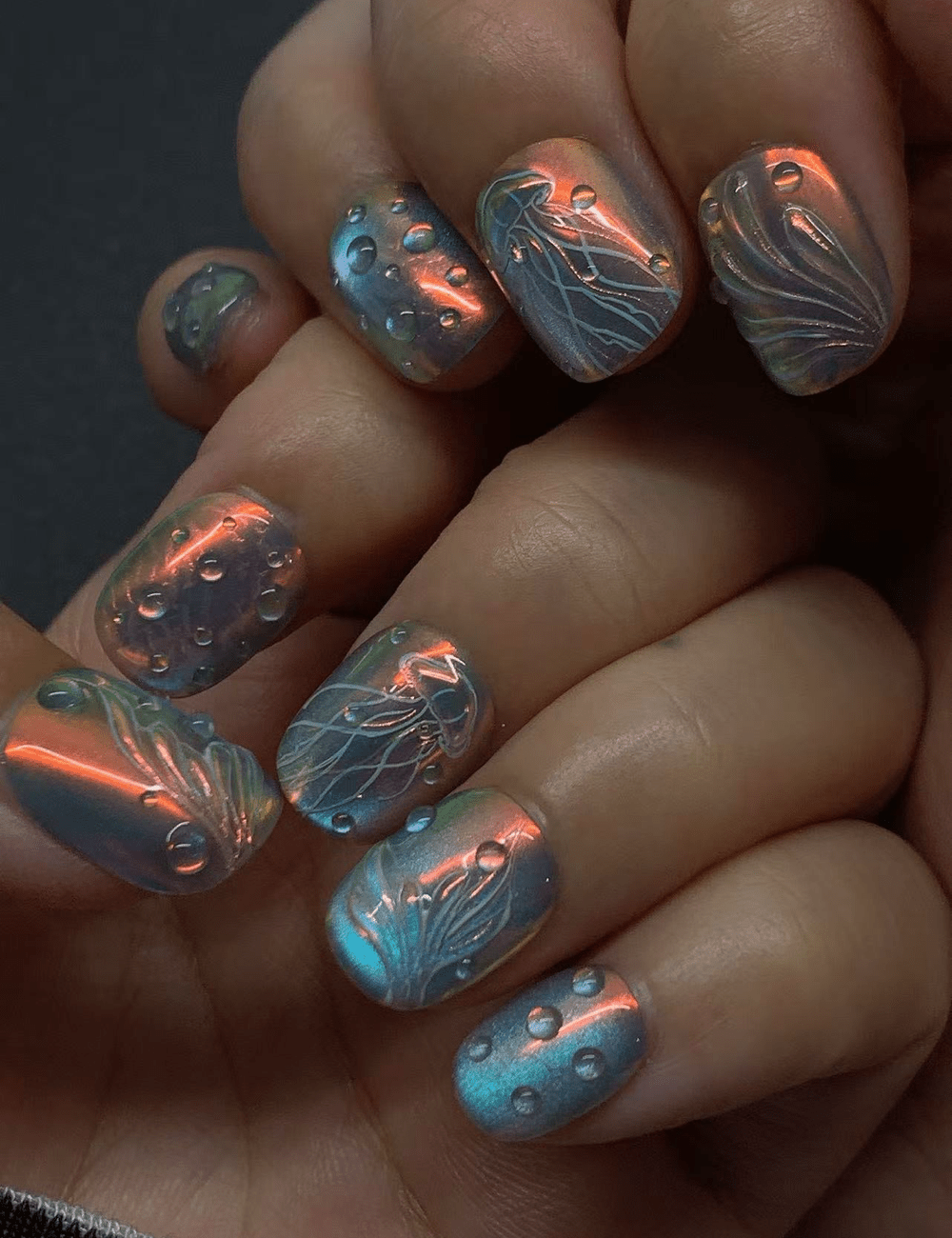 Holographic Waterdrop Press-On Nails – Extra Short Oval | Iridescent & Reusable