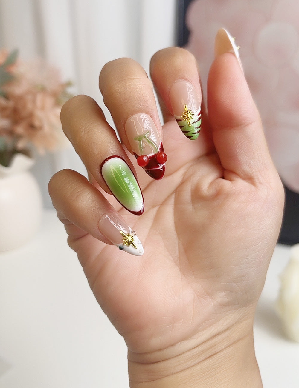 Holiday Charm – 3D Christmas Press-On Nails
