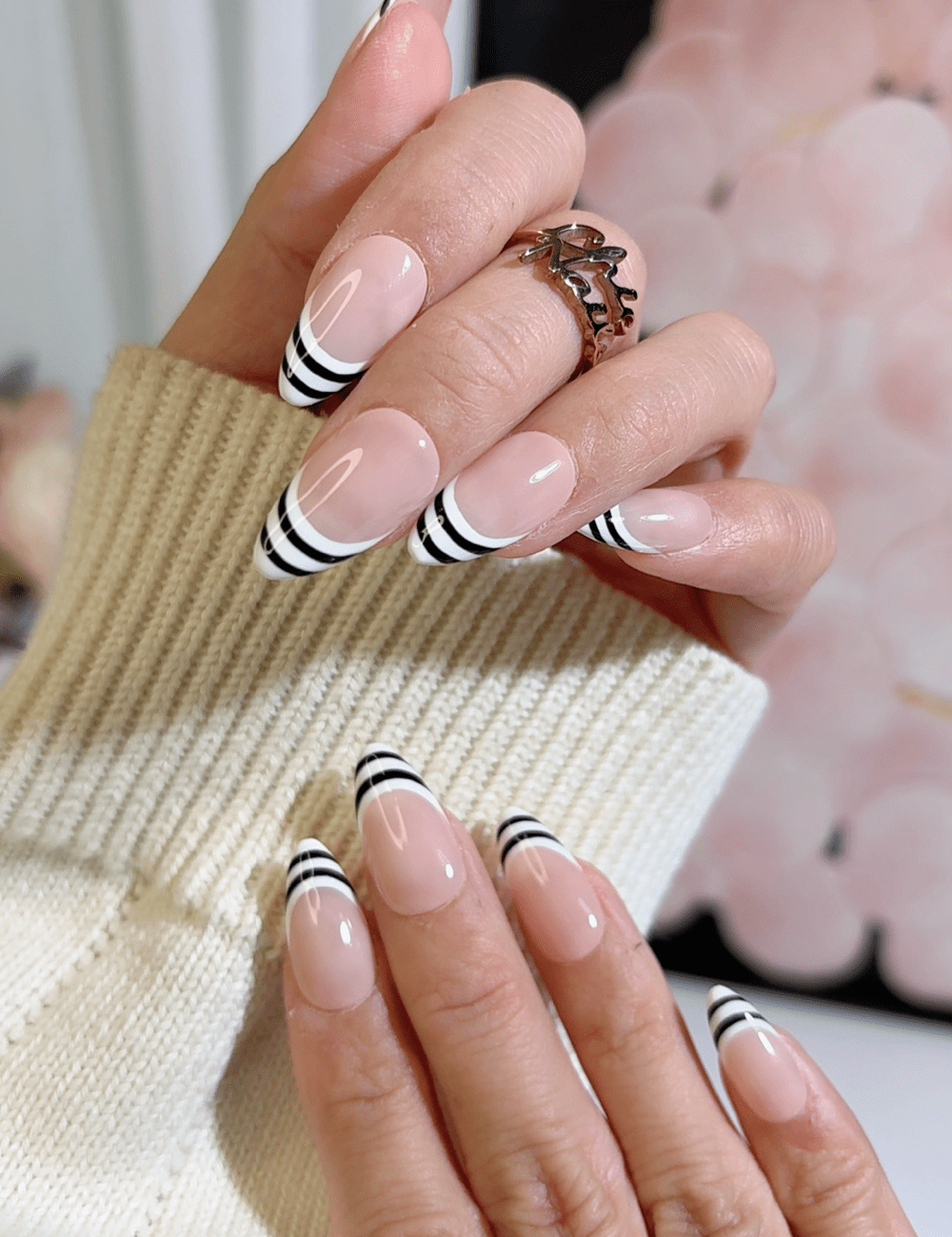Black & White Double French Press-On Nails – Modern Minimalist Chic | CHICNAILS