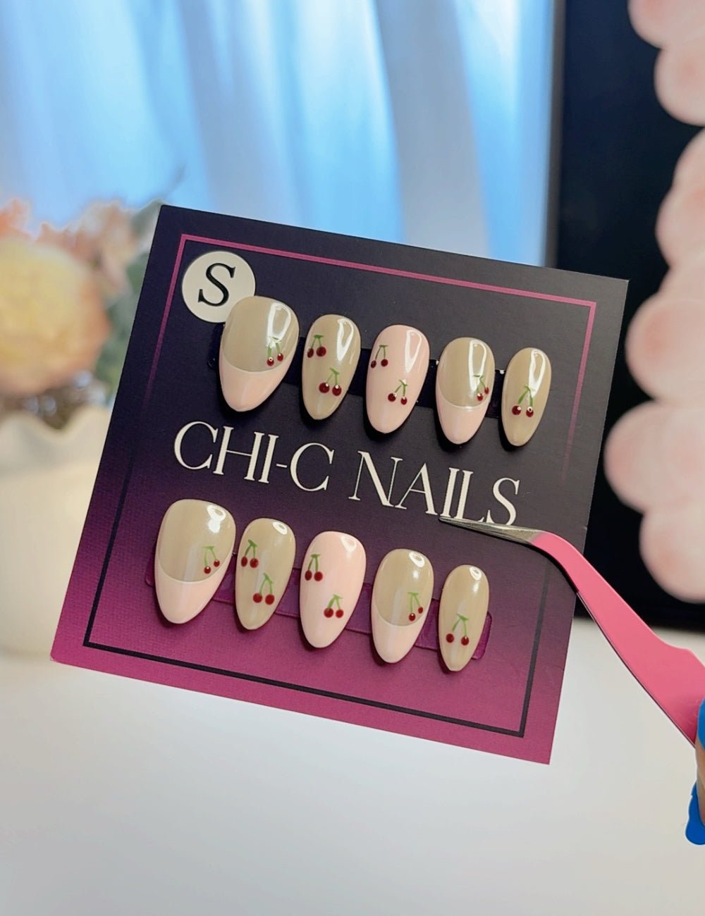 Handmade Sweet Cherry Pink Short Almond Press-On Nails