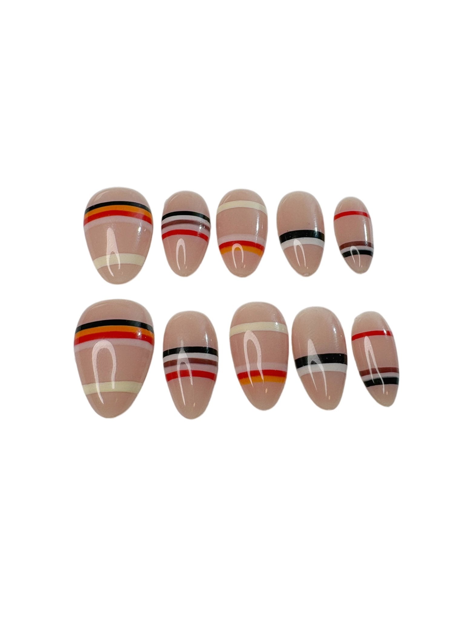 Plaid Stripe Press On Nails Handmade Reusable Fake Nails Short Almond