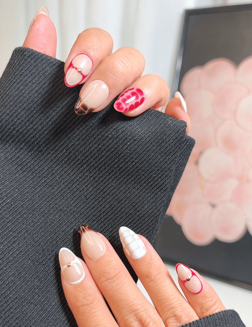 Crimson Safari Mix | Short Almond Press-On Nails