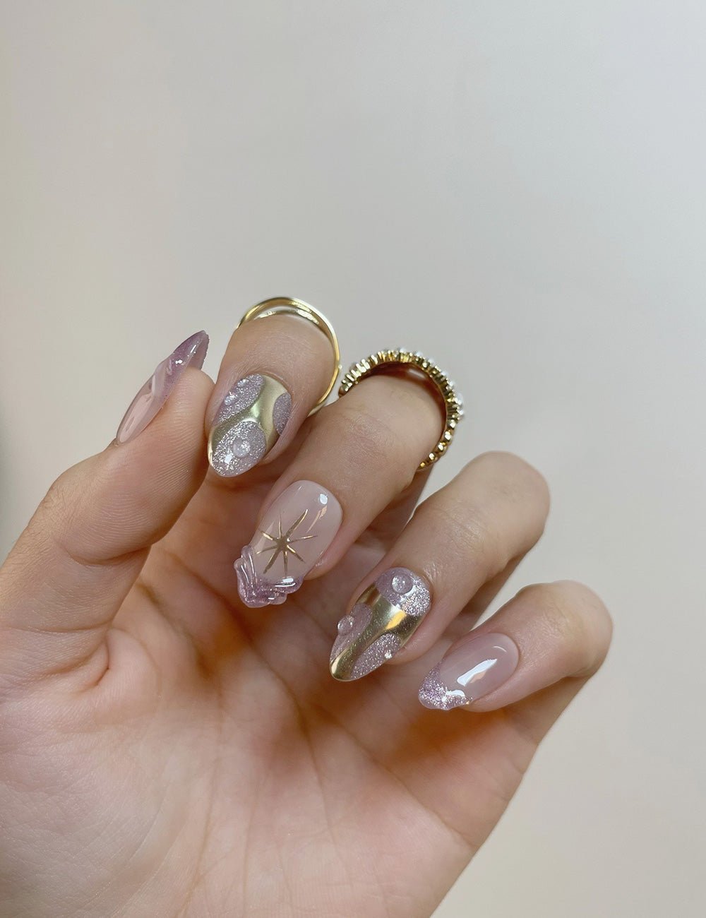 Star Charm Press On Nails Short Almond Celestial Collection