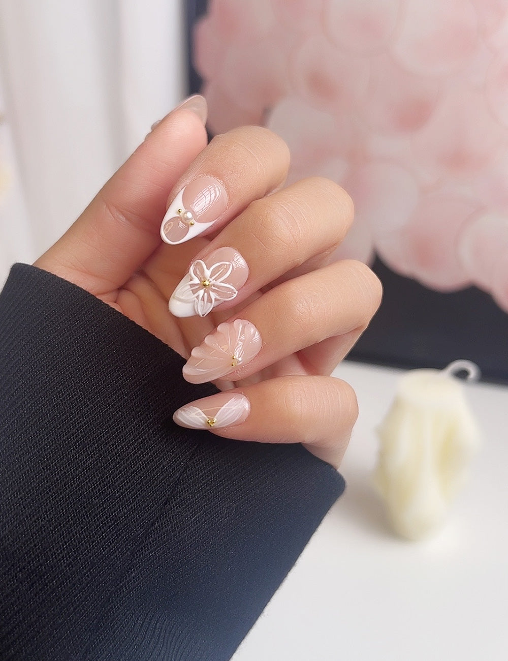Pure Elegance – 3D White Floral Press-On Nails
