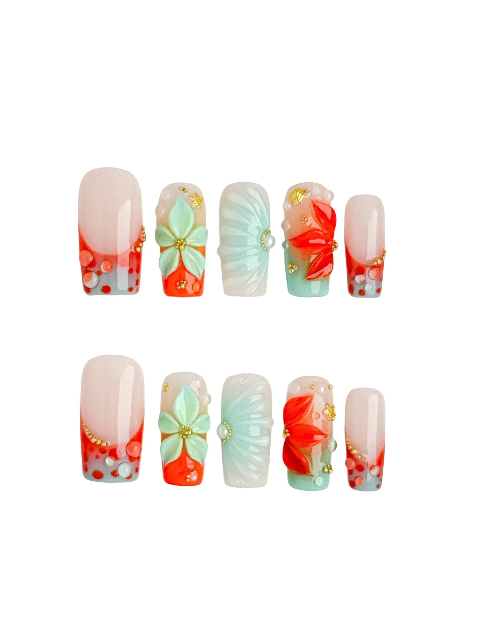 Tropical Floral Press On Nails Long Square