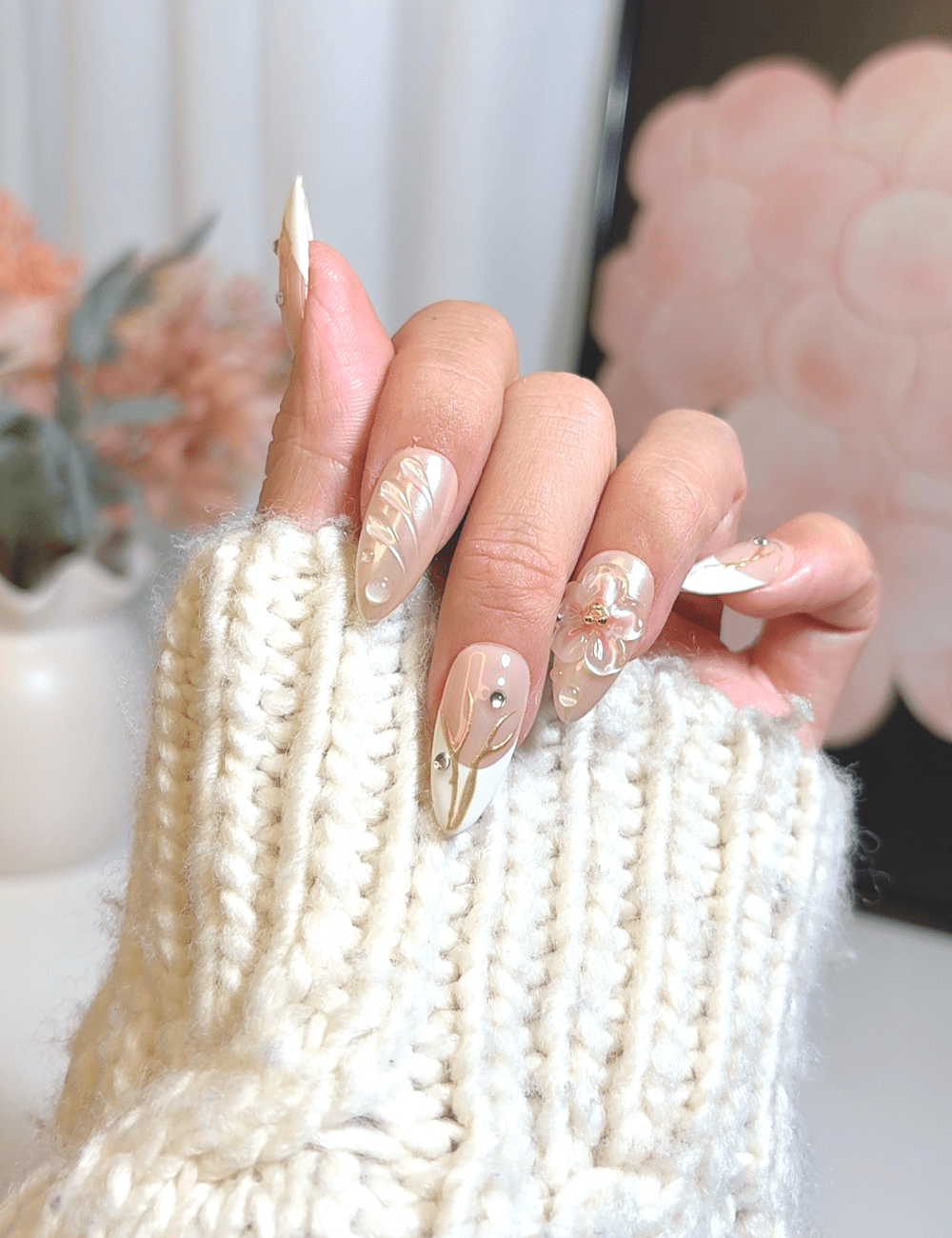 Golden Petal Veil – Medium Almond