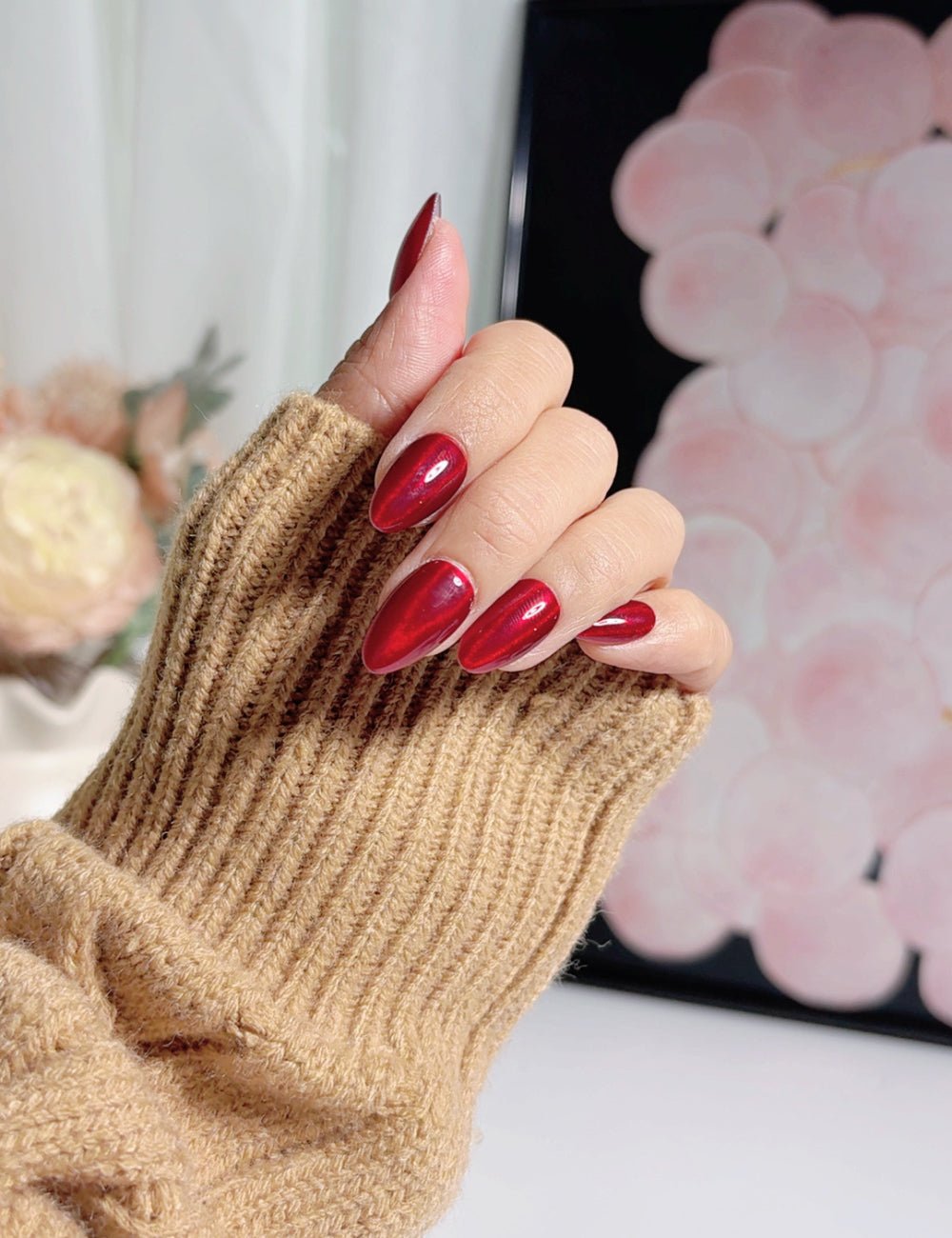 Deep Ruby Red Press-On Nails – Short Almond Glossy Finish