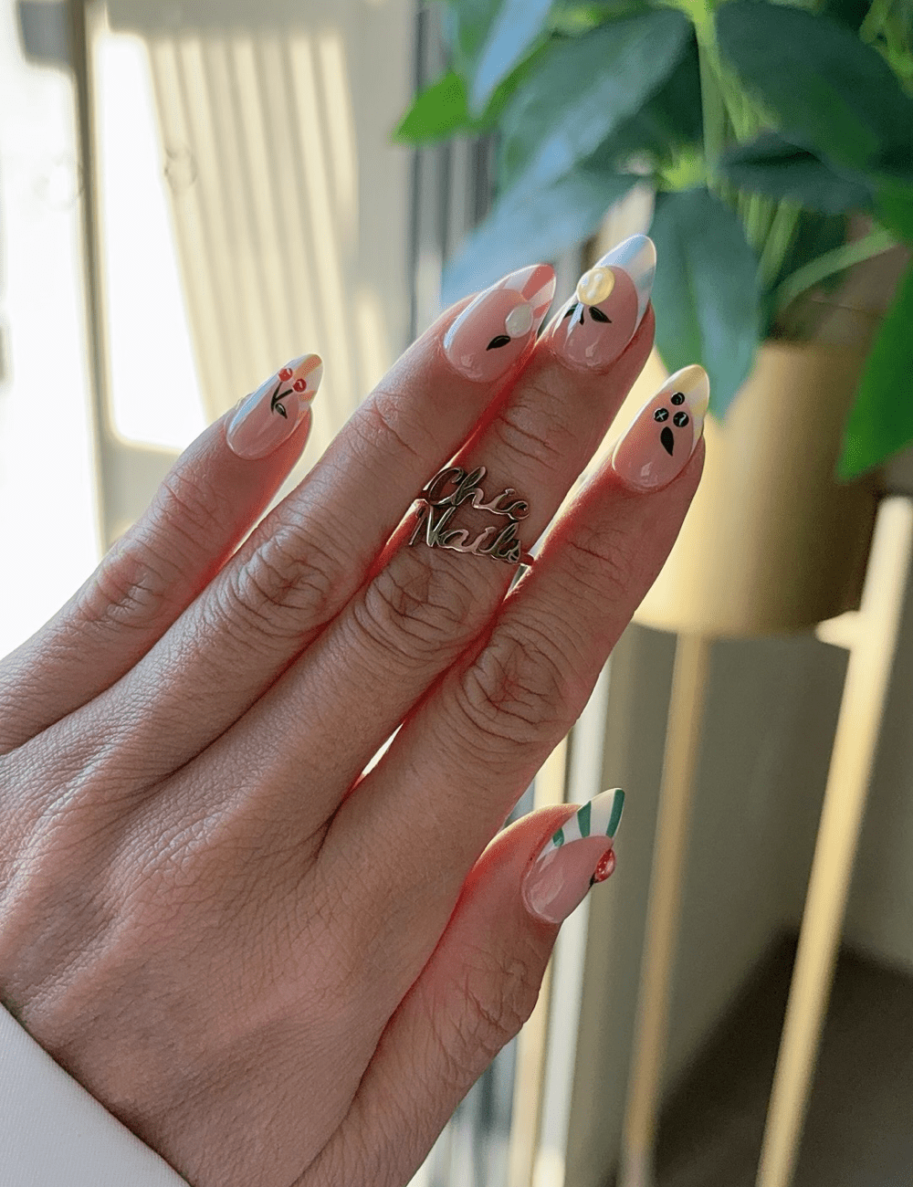 Candy Fruit Stripe Press-On Nails – 3D Fruit & Colorful Pastel Design