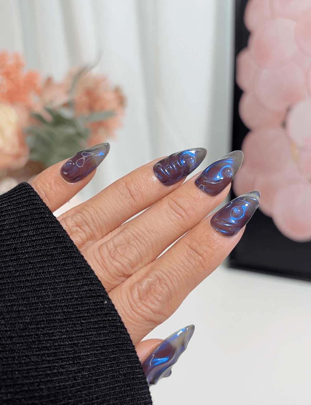 Midnight Ocean Waves 3D Press-On Nails