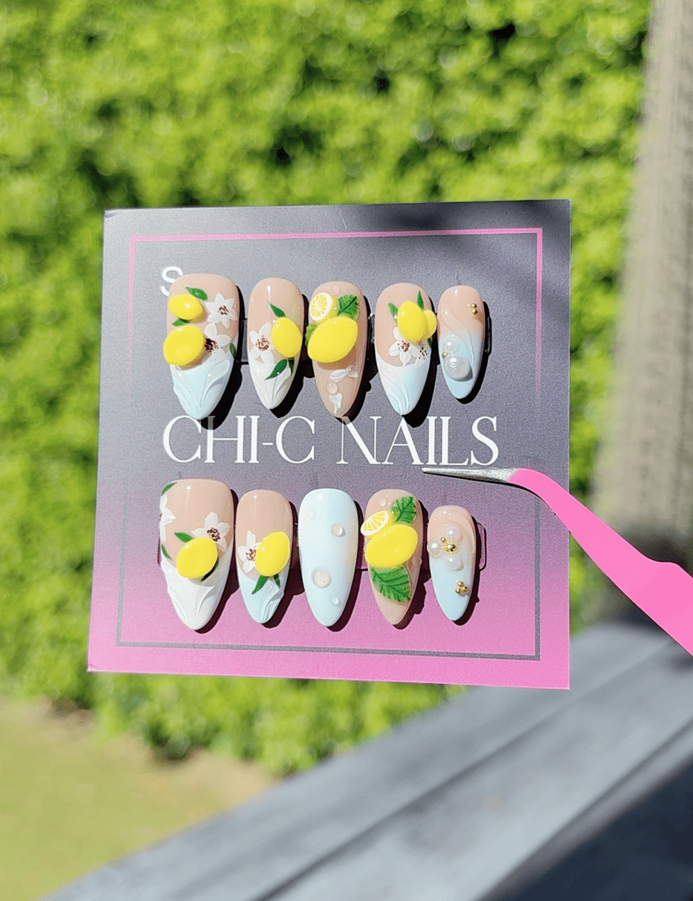Lemon Sorbet – 3D Lemon Medium Almond Press-On Nails