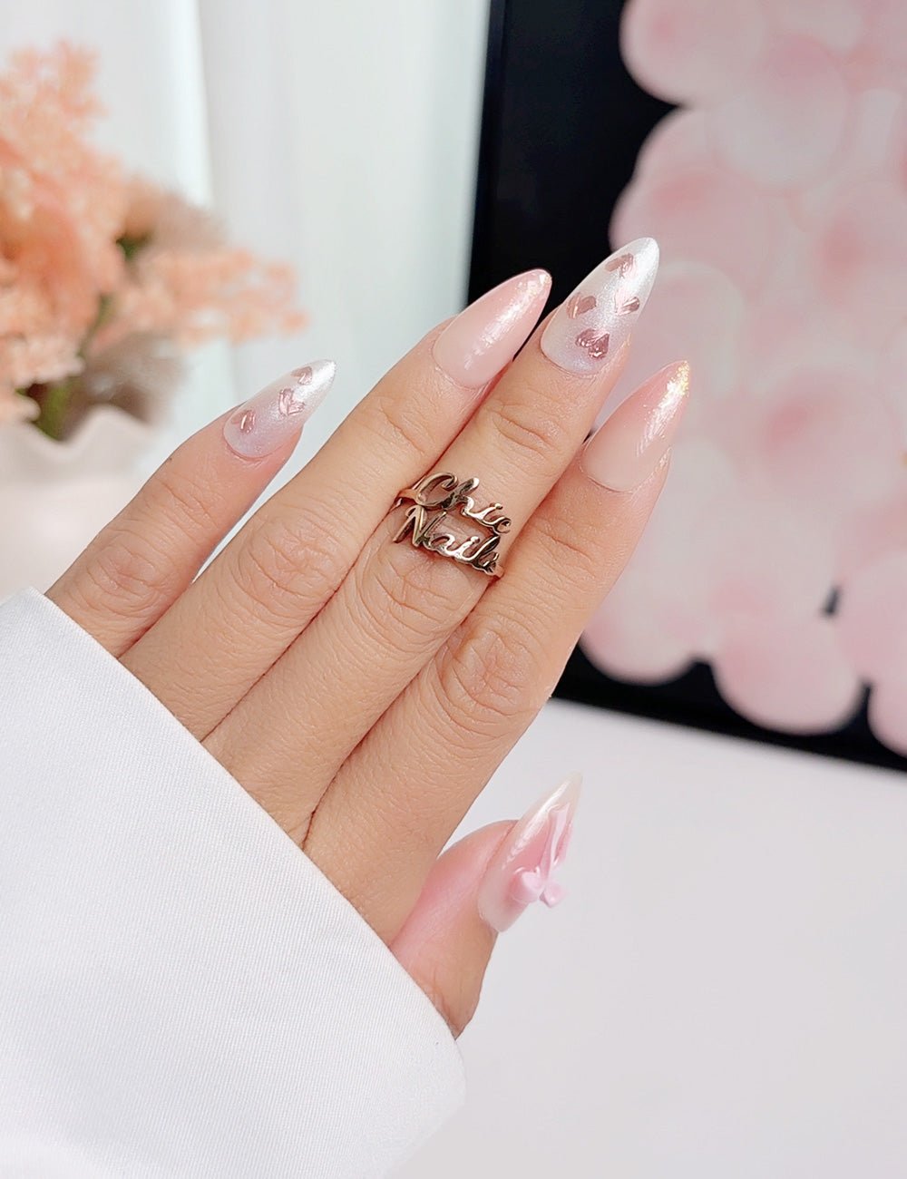 Pink Heart Press-On Nails | Short Almond Romantic Handmade Set