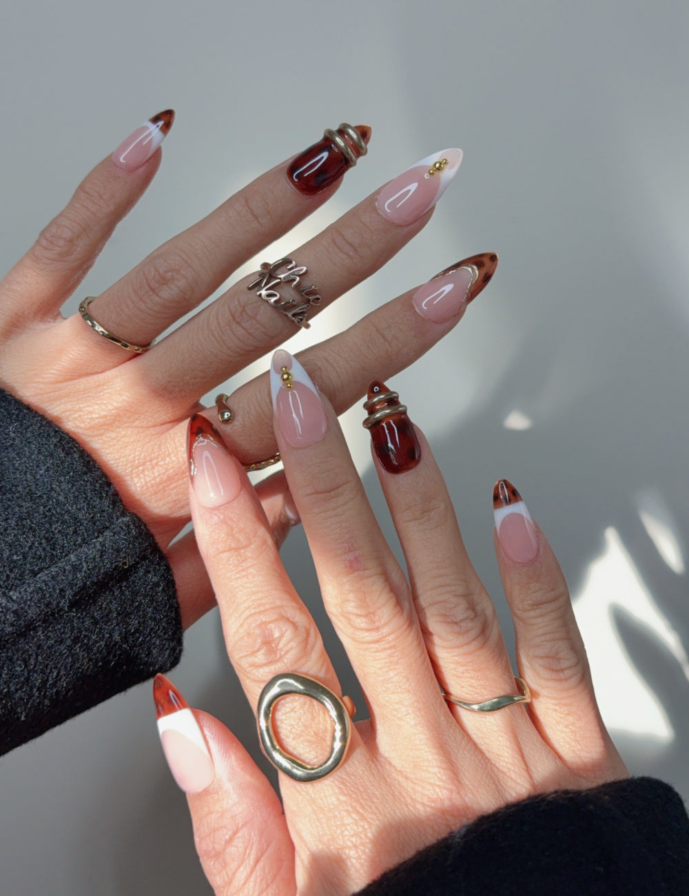 Burgundy Glass French Medium Almond Press On Nails