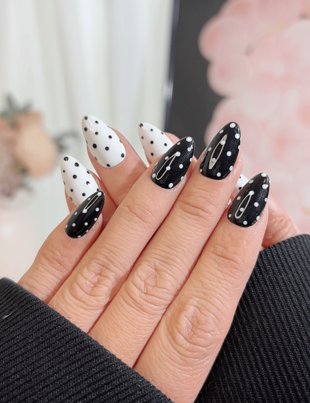Black & White Polka Dot Press-On Nails | Short Almond