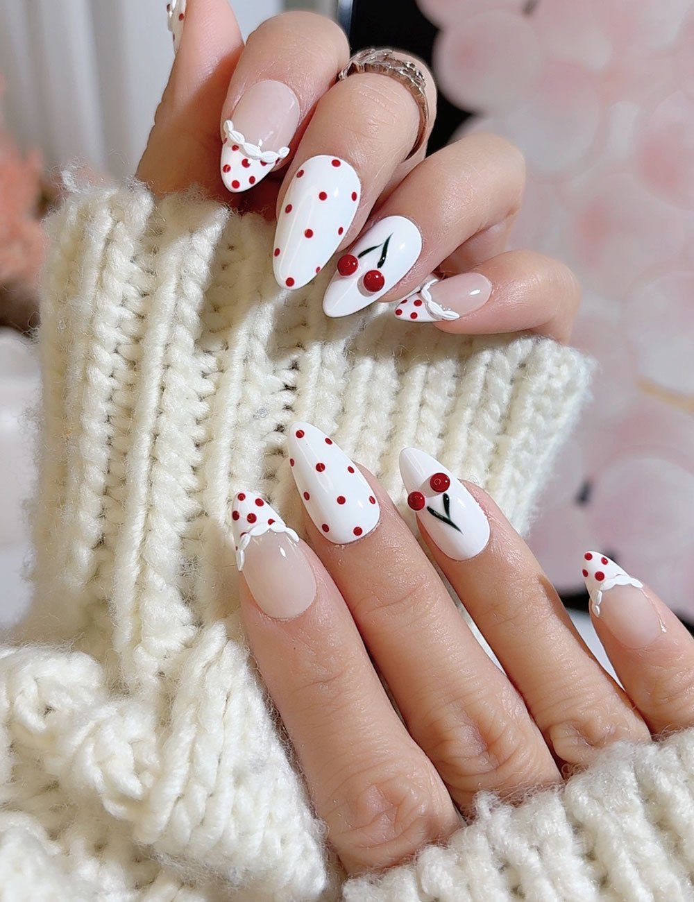 Cherry Sprinkle Almond Press-On Nails | CHICNAILS