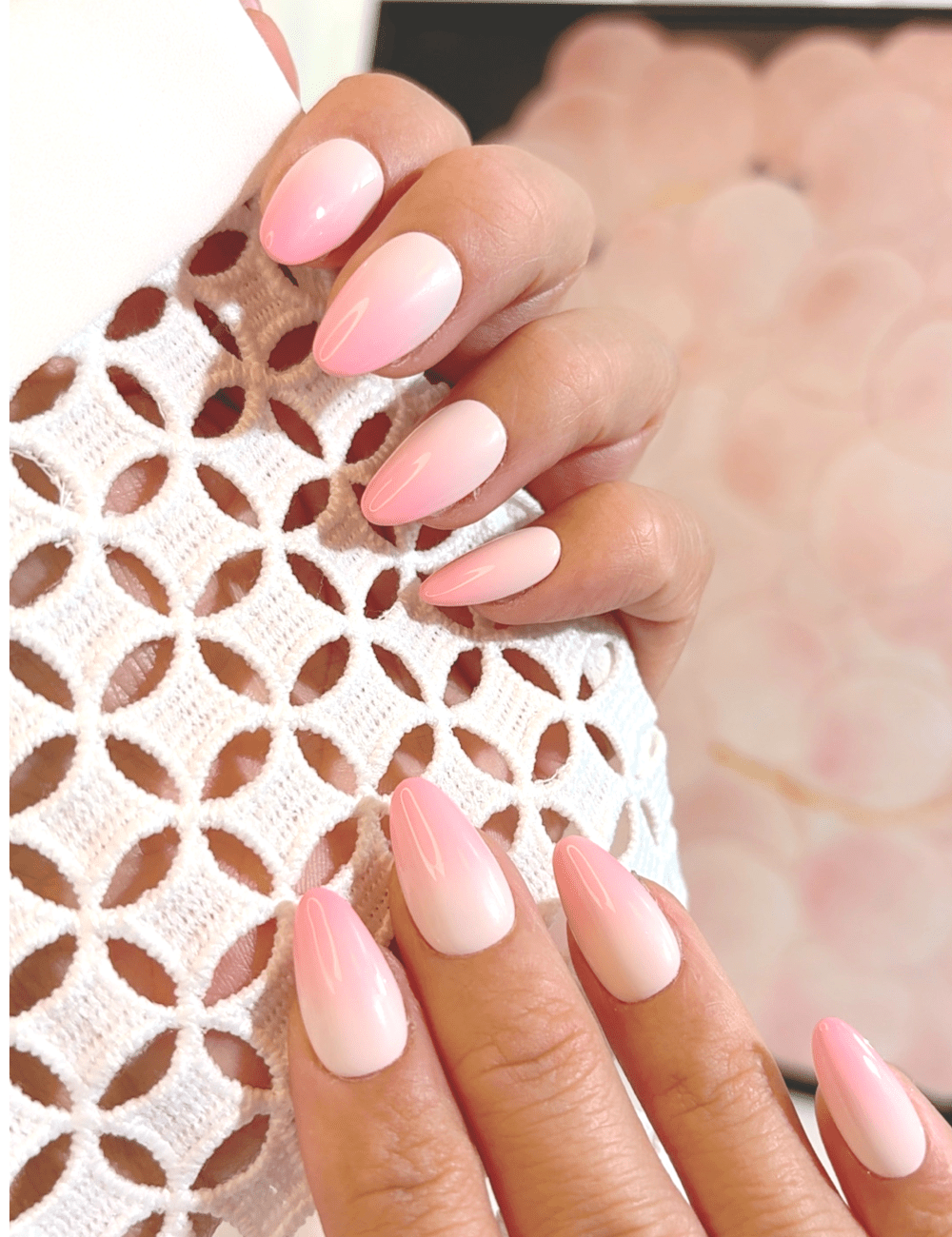 Pink  White Ombre Press-On Nails – Short Almond | Natural & Reusable