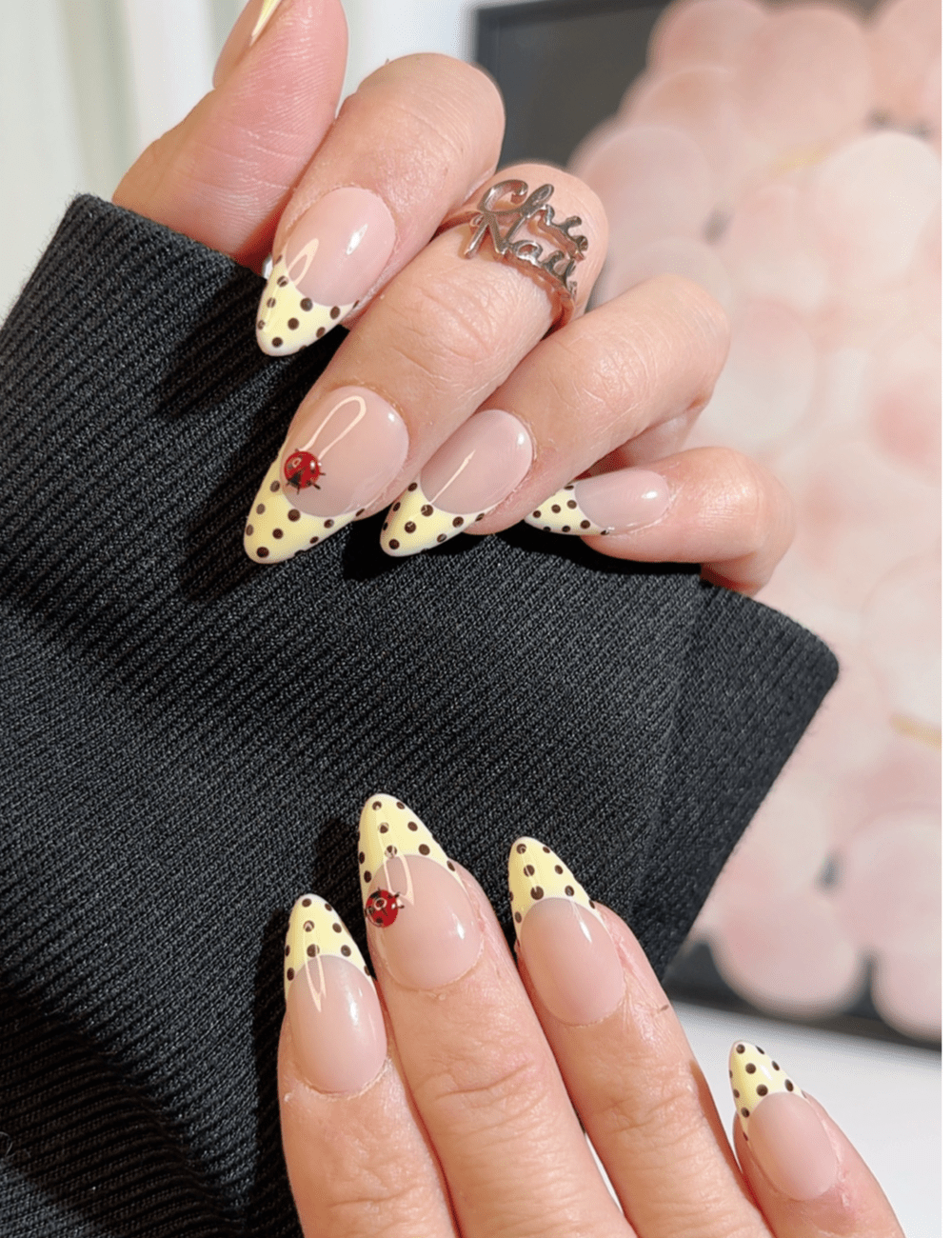 Yellow Ladybug Polka Dot French Press-On Nails – Fun Spring Style | CHICNAILS