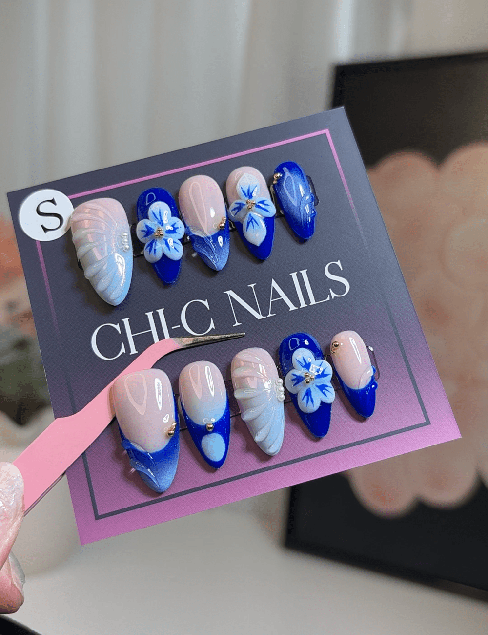 Ocean Bloom | Medium Almond Press-On Nails