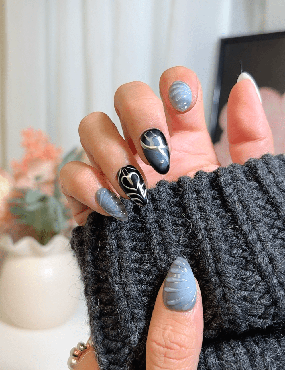 Monochrome Muse | Short Almond Press-On Nails