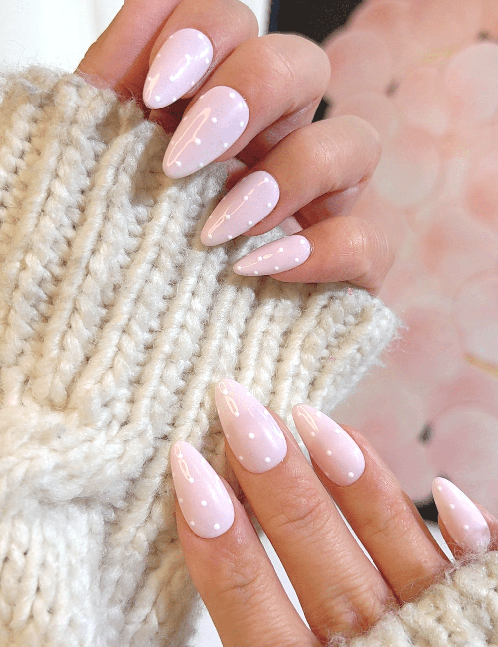 Pink Polka Dot Press-On Nails – Medium Almond | Cute & Reusable