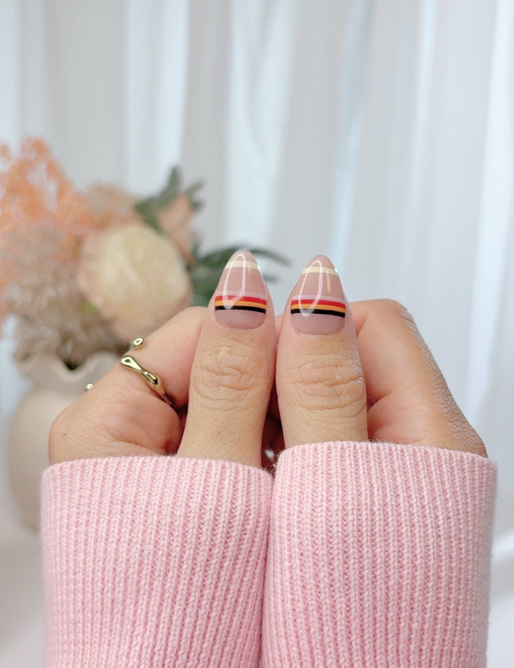 Plaid Stripe Press On Nails Handmade Reusable Fake Nails Short Almond