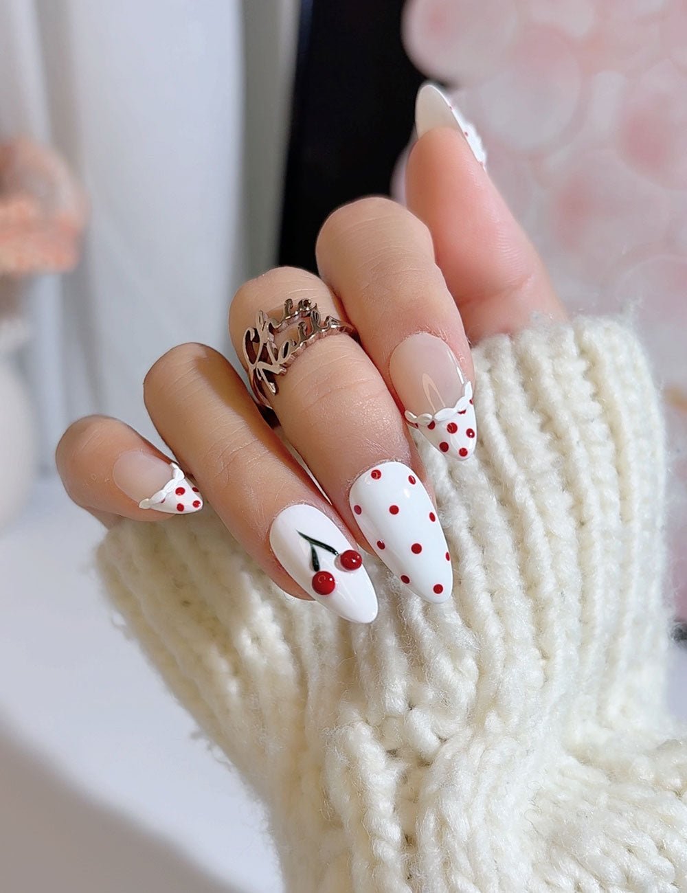 Cherry Sprinkle Almond Press-On Nails | CHICNAILS